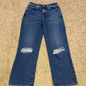 Express High-waisted, wide-leg distressed denim jeans